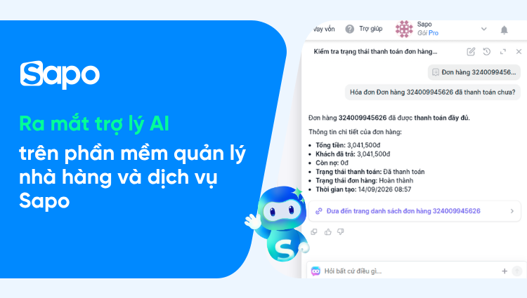 Ra mắt Trợ lý AI trên phần mềm quản lý nhà hàng và dịch vụ Sapo