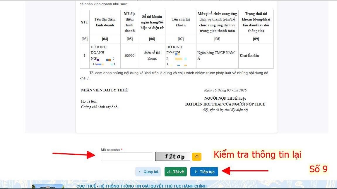 kiểm tra lại thông tin tờ khai