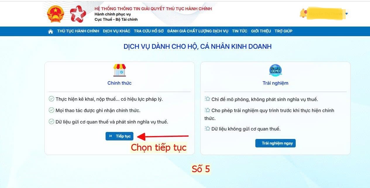 chọn Chính thức, tiếp tục