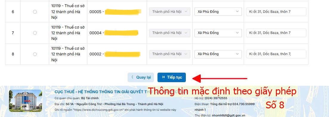 điền nơi nộp tờ khai