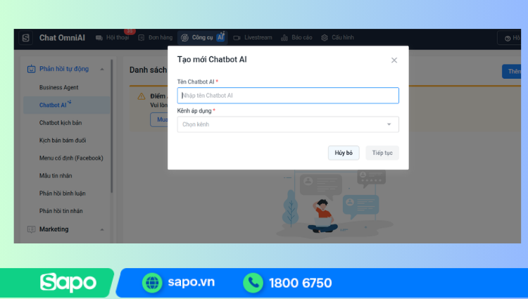 Tạo chatbot AI trên phần mềm bán hàng Sapo