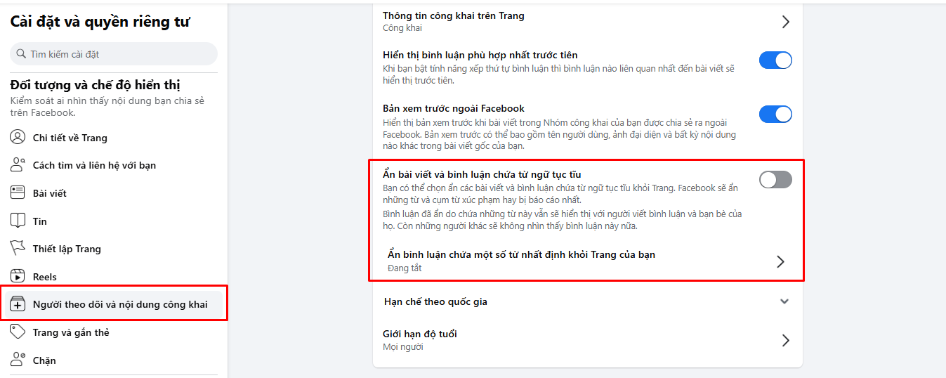 ẩn bình luận trên fanpage Facebook