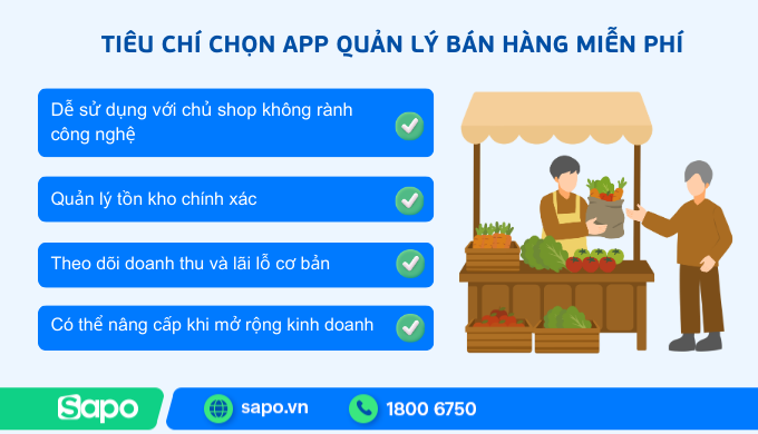tiêu chi chọn app quản lý bán hàng miễn phí