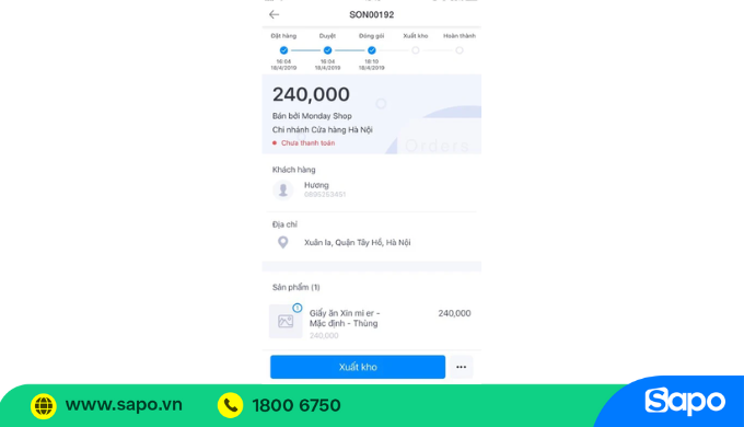 Vận chuyển đơn hàng trên app Sapo