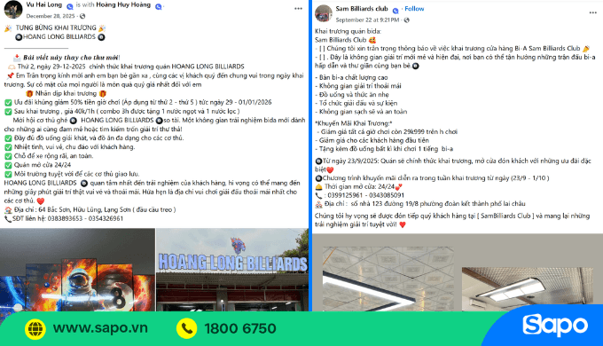 Bài viết khai trương quán bida