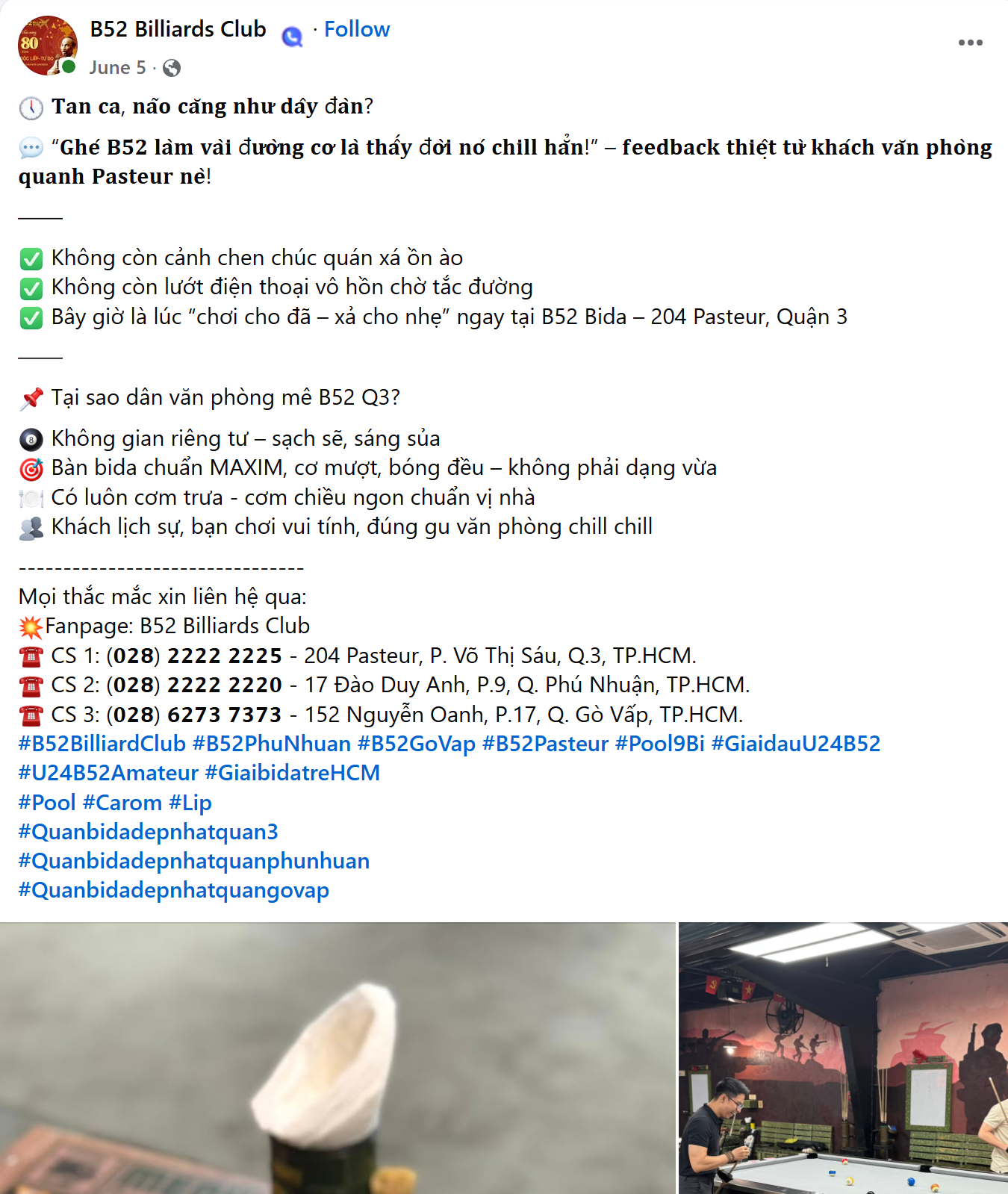 bài viết quảng cáo quán bida