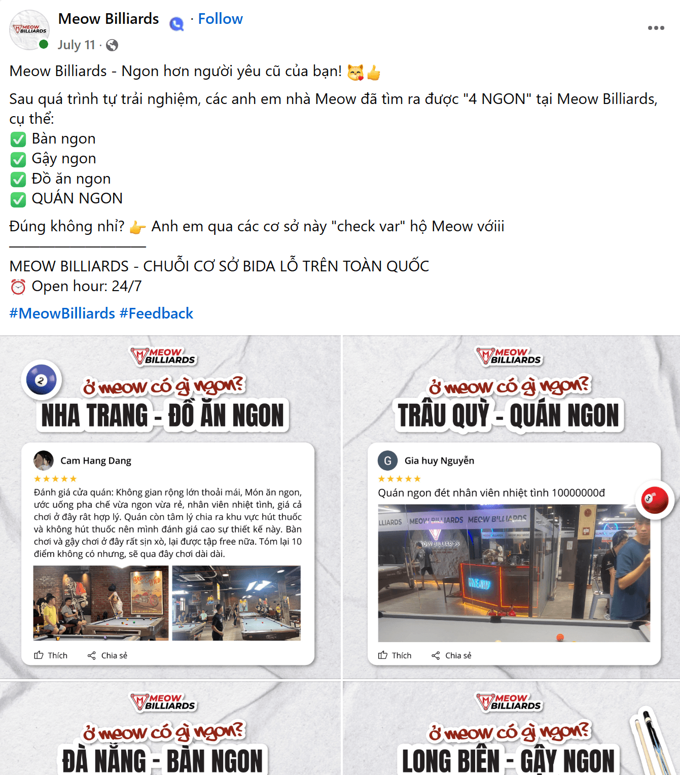bài viết quảng cáo quán bida
