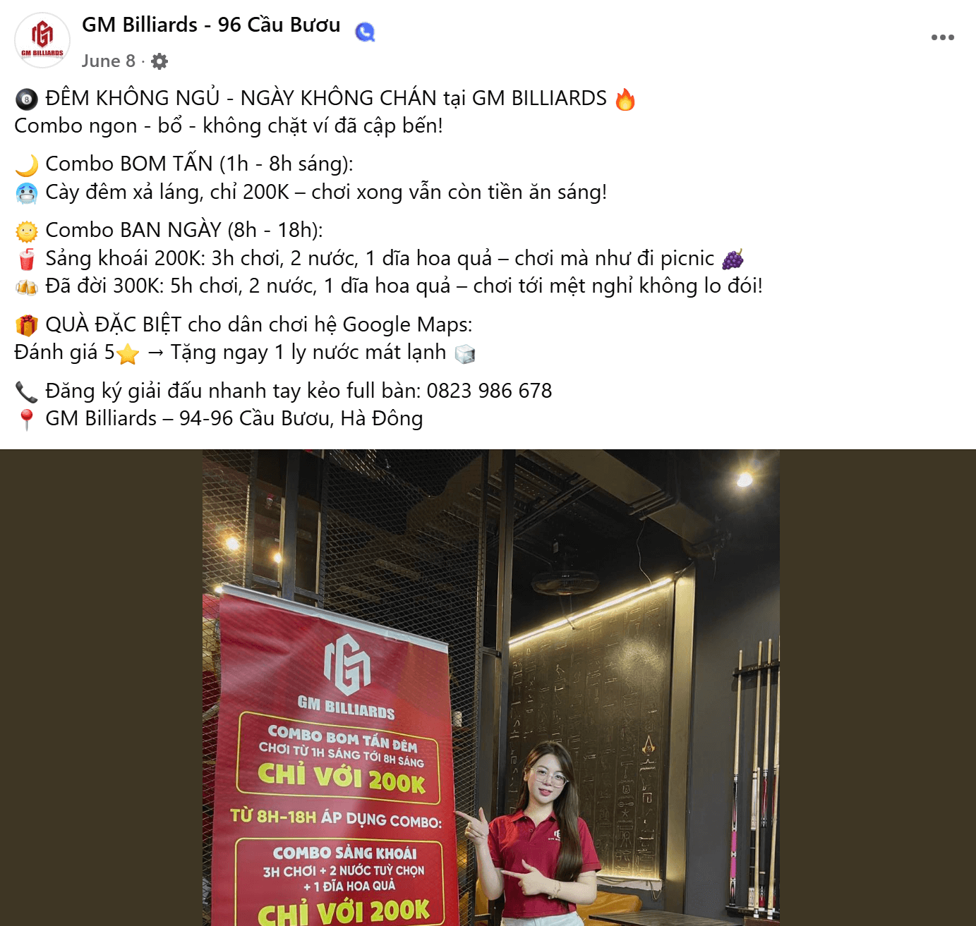 bài viết quảng cáo quán bida