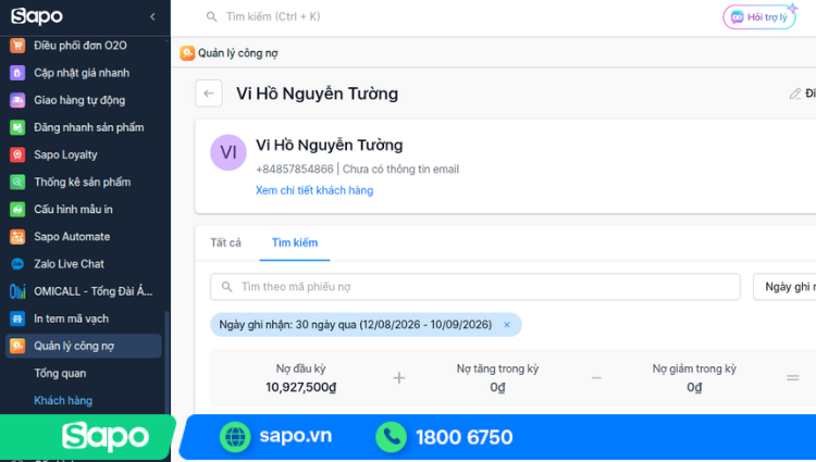 Quản lý công nợ khách hàng chi tiết trên Sapo