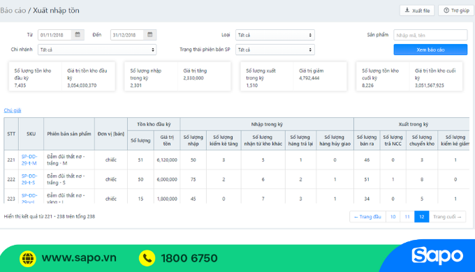 Báo cáo nhập xuất tồn kho