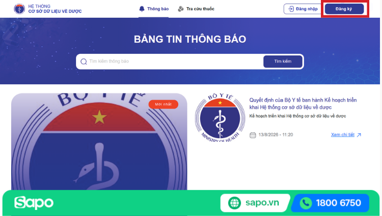 Bước 1: Truy cập Hệ thống Cơ sở dữ liệu về Dược