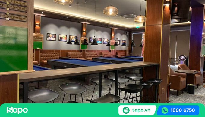 phân chia khu vực chơi bida và cafe