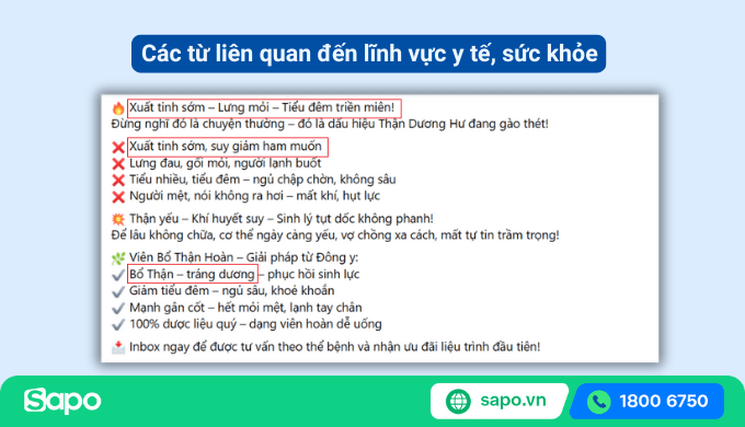 Các từ vi phạm chính sách facebook liên quan đến sức khỏe