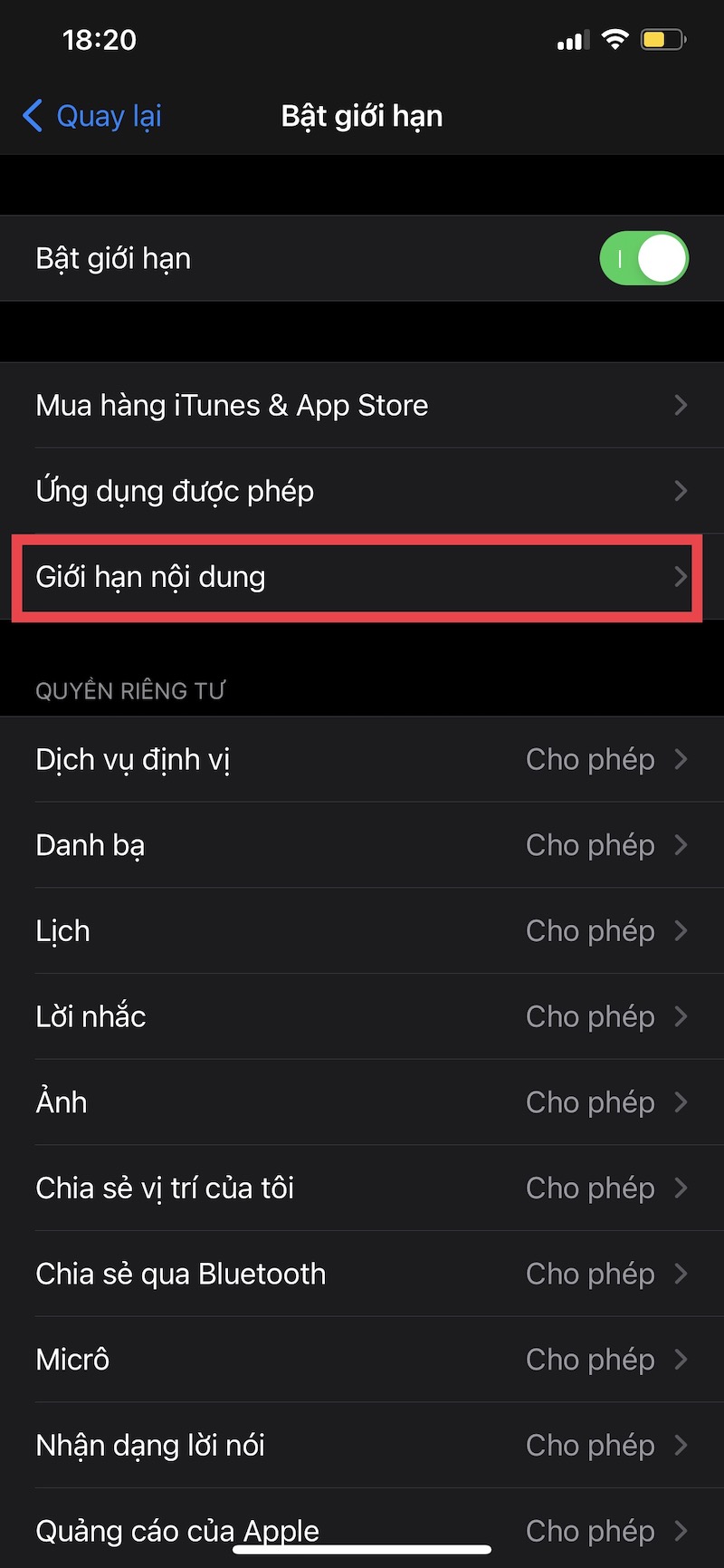 Chặn trang web trên điện thoại IOS