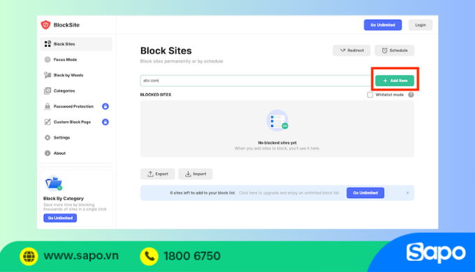 Chặn web với tiện ích Blocksite