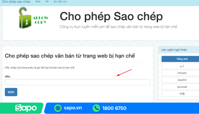 Cách copy trên web bằng allowcopy.com