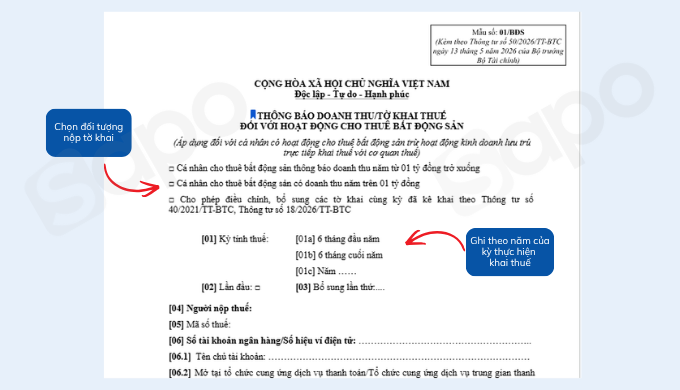 Khai các thông tin chung của người nộp thuế