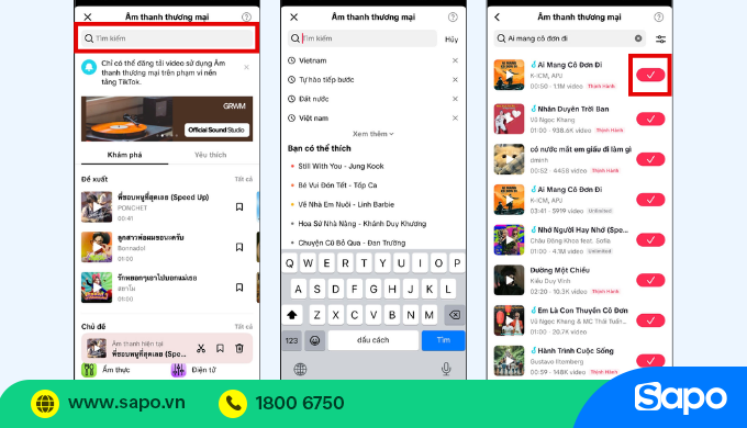 tìm kiếm bài hát để ghép vào video TikTok