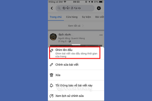 Cách ghim bài viết trên Facebook ở Fanpage