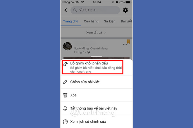 Cách bỏ ghim bài viết
