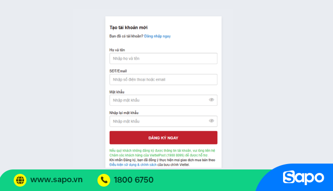 Đăng ký tài khoản trên Viettel Post
