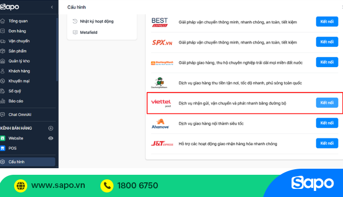 Sapo kết nối với nhiều đơn vị vận chuyển lớn, uy tín