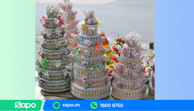 Giá tháp tiền tài lộc, cây tiền tài lộc - cây tiền thật tăng cao tết