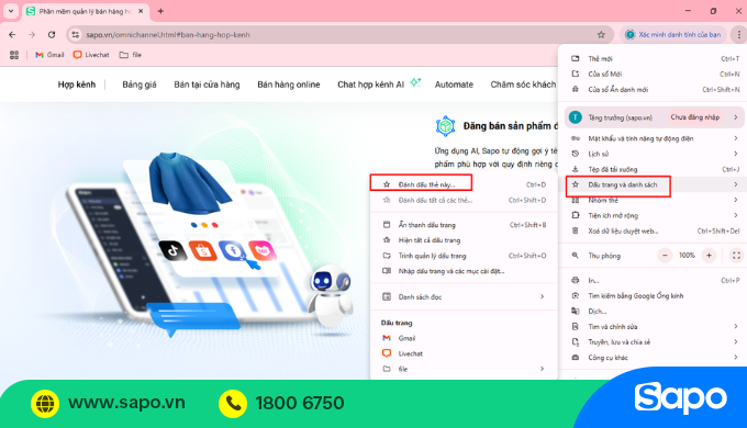 Đánh dấu trang web qua Bookmarks