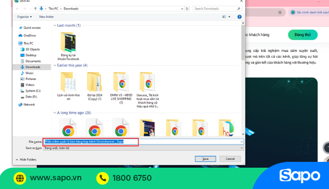 Lưu trang web bằng tổ hợp phím
