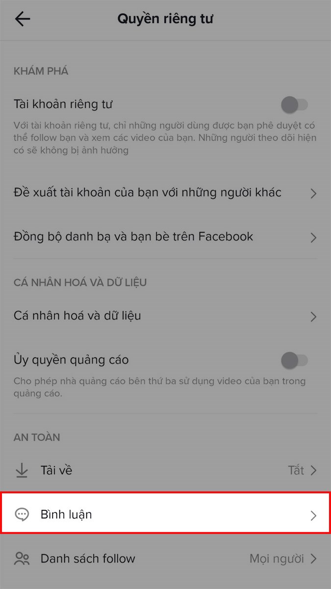 cách mở bình luận trên tiktok