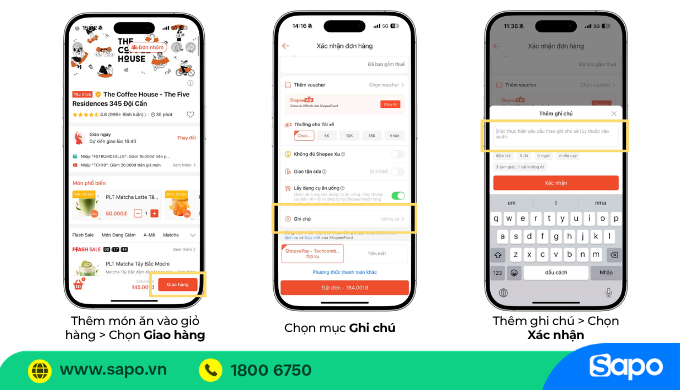 ghi chú trên shopeefood