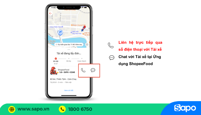 liên hệ tài xế trên shopeefood