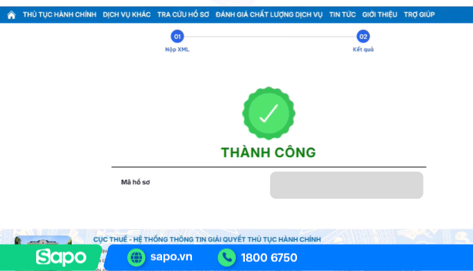 Trạng thái nộp hồ sơ thành công