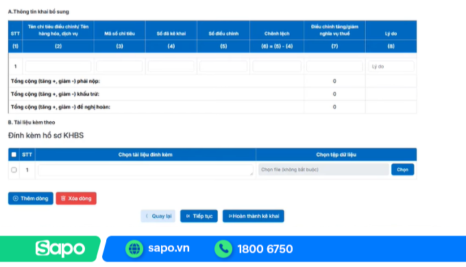 Nộp tờ bổ sung kê khai trực tuyến