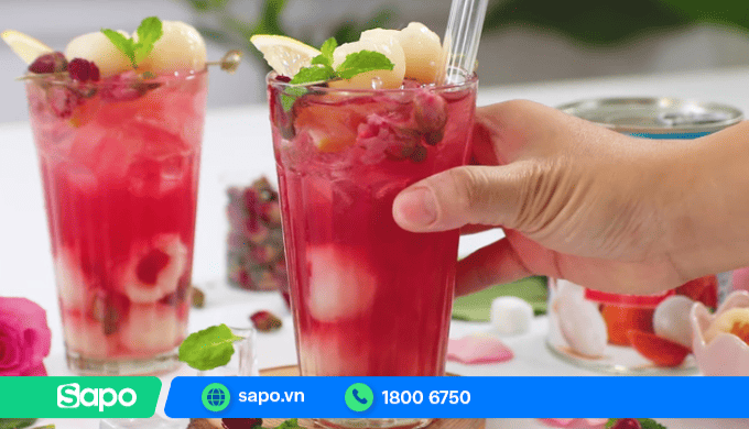 cách pha chế Trà vải hoa hồng