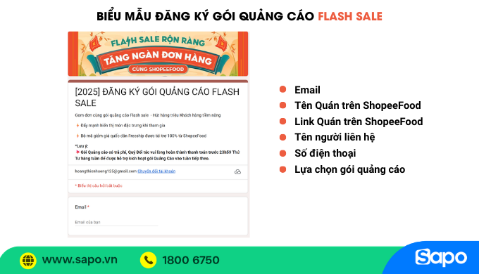 Biểu mẫu đăng ký Flash Sale ShopeeFood