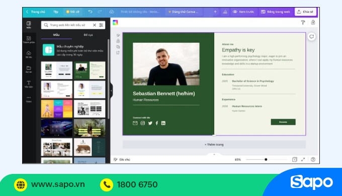 sáng tạo giao diện link bio theo canva