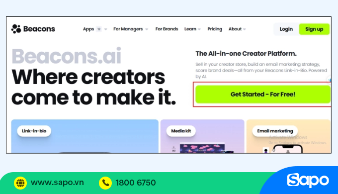 tạo link bio trên tiktok với beacons