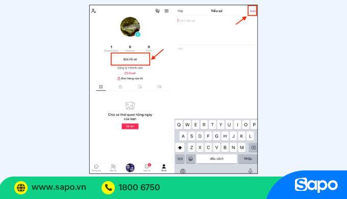 gắn link bio mà bạn vừa tạo vào tiktok