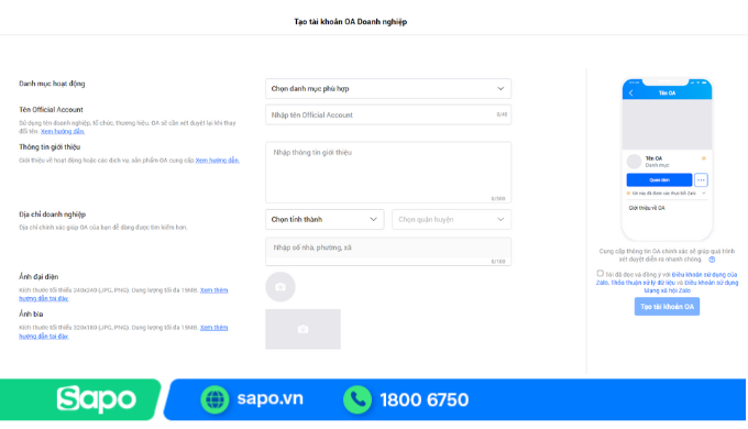 cách tạo zalo oa 5
