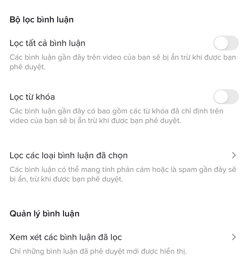 Thêm bộ lọc bình luận cho các video