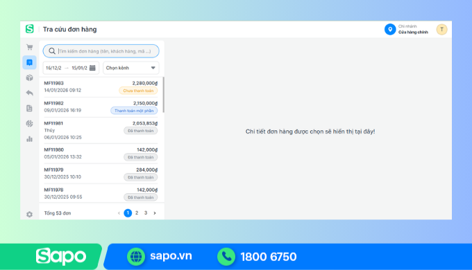 Tra cứu đơn trên Sapo POS ứng dụng