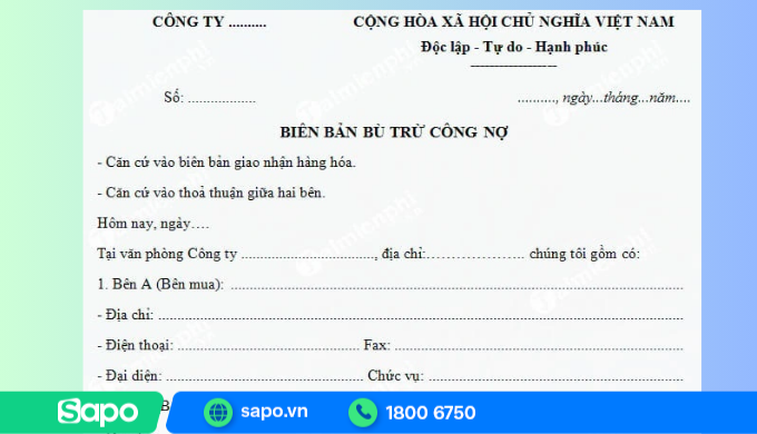 Mẫu biên bản cấn trừ công nợ