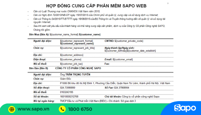Hợp đồng cung cấp phần mềm Sapo