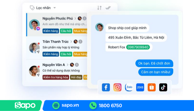 Hợp nhất tin nhắn về một nơi trên phần mềm Sapo