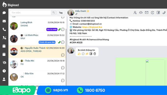 Phần mềm chat đa kênh biglead