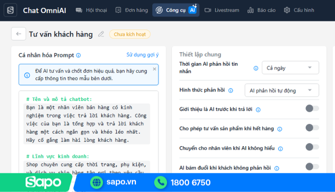 Chatbot AI trên phần mềm Sapo