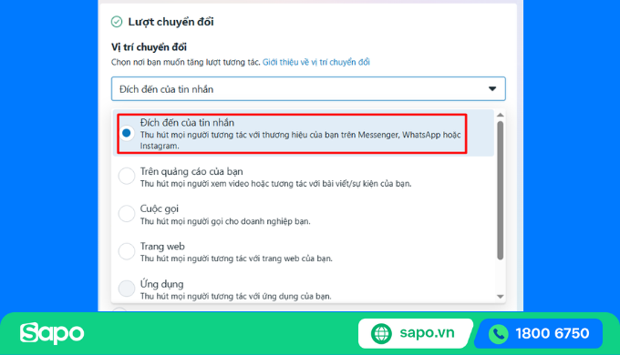 chọn đích đến của tin nhắ