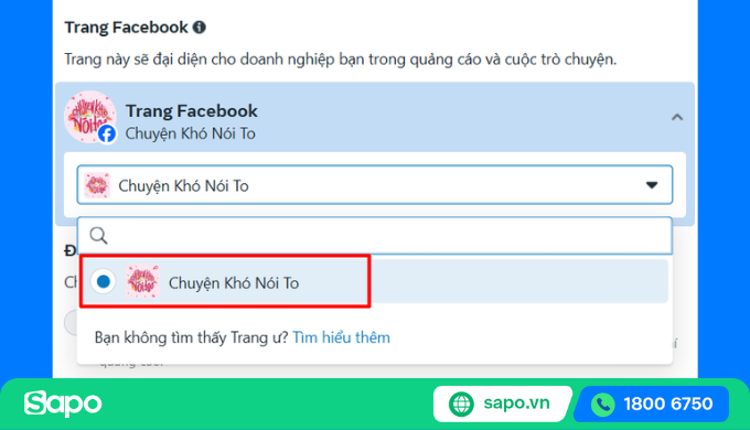 chọn fanpage để chạy quảng cáo Facebook