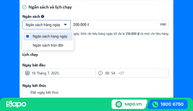 thiết lập ngân sách chạy quảng cáo facebook